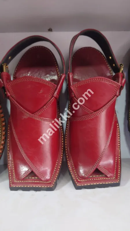 Peshawri Chappal Red Colr with White Stitching