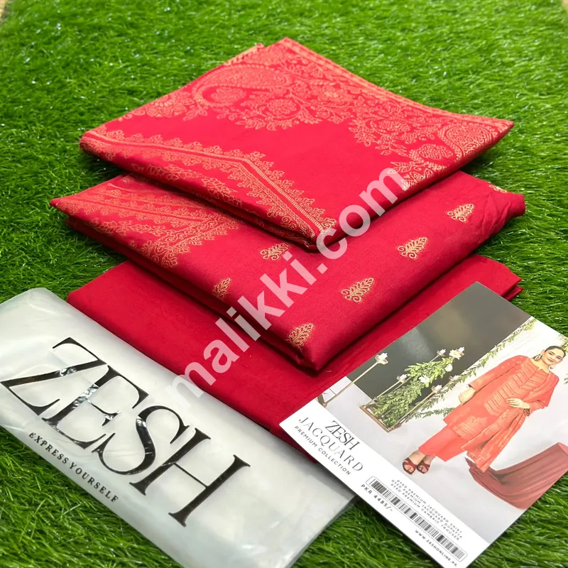 زیش جیکورڈ کلیکشن، 2025 سرخ رنگ میں 3 پیس بغیر سلے ہوئے سوٹ فروخت کے لیے دستیاب ہے۔-0