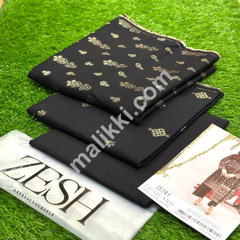 ZESH  JACQUARD COLLECTION , 2025  3 Piece Unstitched Suit In Black Color Available For Sale-0