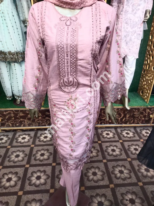 Cotton 3 Piece Embroidery Dress with Printed Dupatta