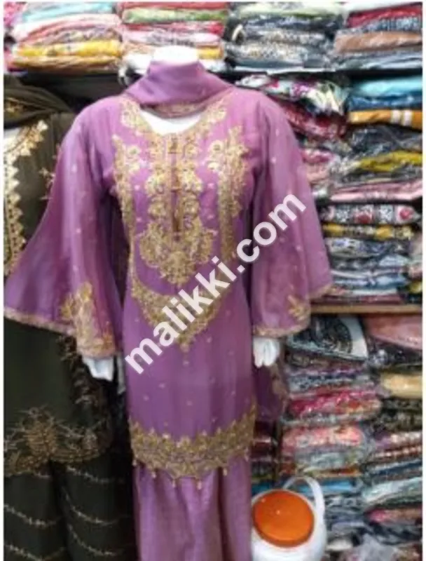 جامنی شفان 3 پی سیز فینسی شلوار قمیض سوٹ-0