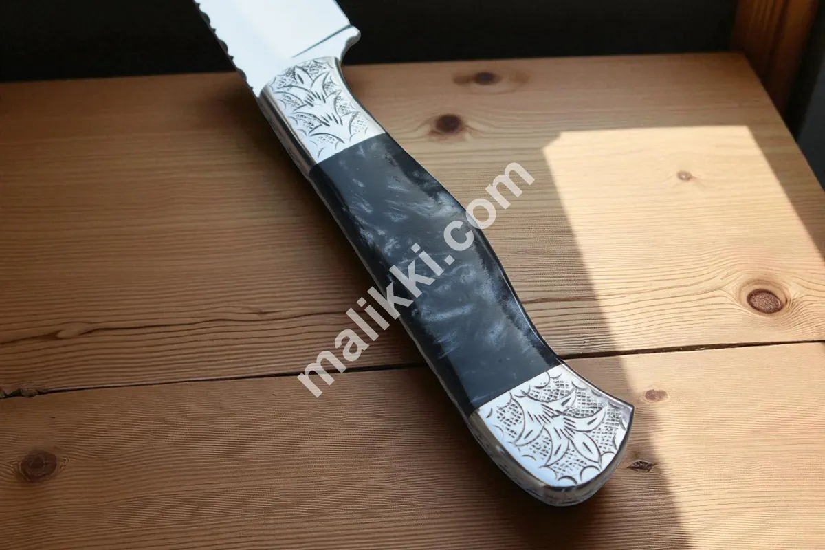 Silver Engraved Black Handle Knife Collection